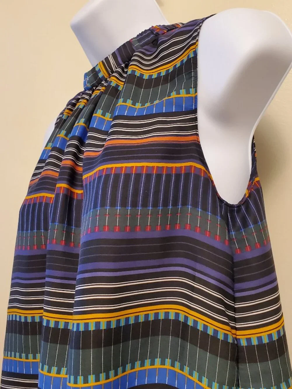 LOFT Festival Striped Multi-Color Tie Back High Neck Sleeveless Top Blouse - SP - Picture 3 of 12